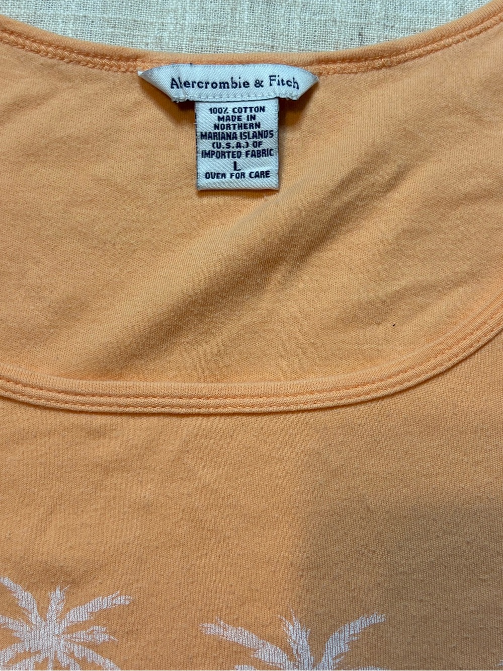 Abercrombie & Fitch Vintage Orange Y2K Palm Tree Baby Tee Scoop Neck Size L - Picture 4 of 4
